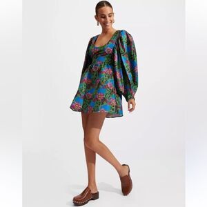 NWT La Double J Dolly Women's Floral Puff Sleeve A-Line Mini Dress Size XS